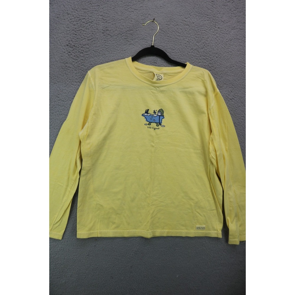 Life is Good Long Sleeve Yellow Crusher Tee-Large-Whimsical-Graphic-BOHO
